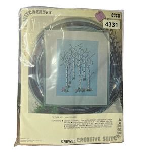 Vintage Vogart Crafts Crewel Creative Stitchery Kit White Birch 12 x 16‎